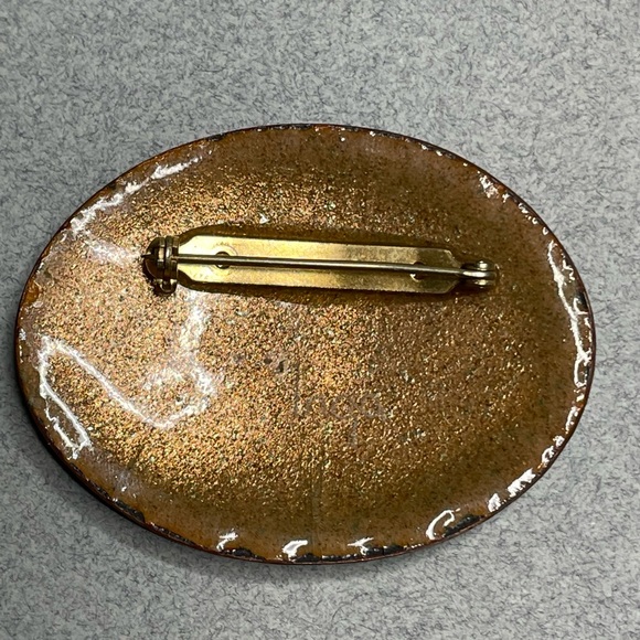 Copper Enamel Vintage Brooch Inga Carlson Blue Green Gold Swirl - Picture 2 of 7